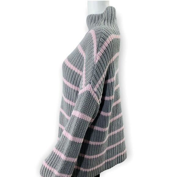 Caslon Mock Neck Sweater Gray Pink Stripe Soft Girl Cozy Core Small - Picture 4 of 7